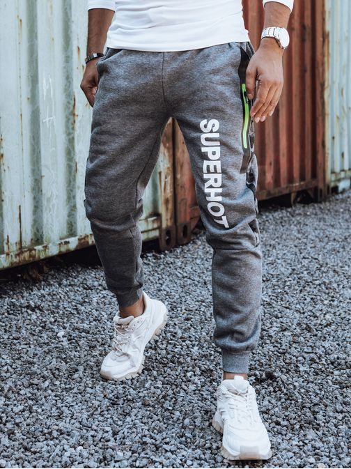 Zajímavé pánské tepláky s nápisem v antracitové barvě