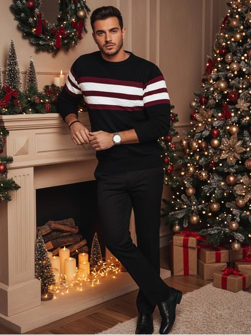 Černý trendy pruhovaný svetr