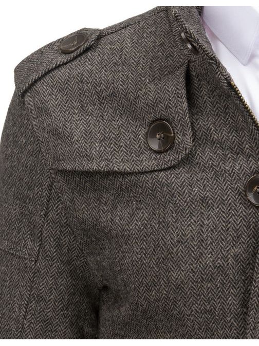 Jedinečný vzorovaný šedo-hnědý kabát tenký