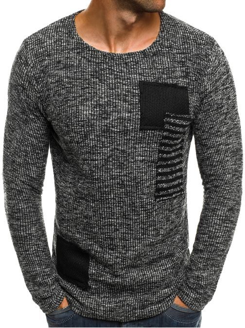 Trendy grafitový svetr s nášivkami JACK DAVIS JK1031S