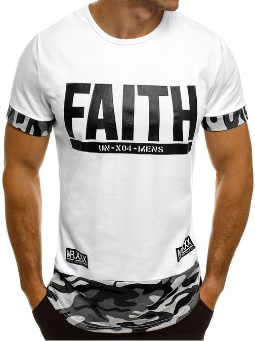 FAITH bílé pánské sportovní tričko s maskáčem J.STYLE SS133