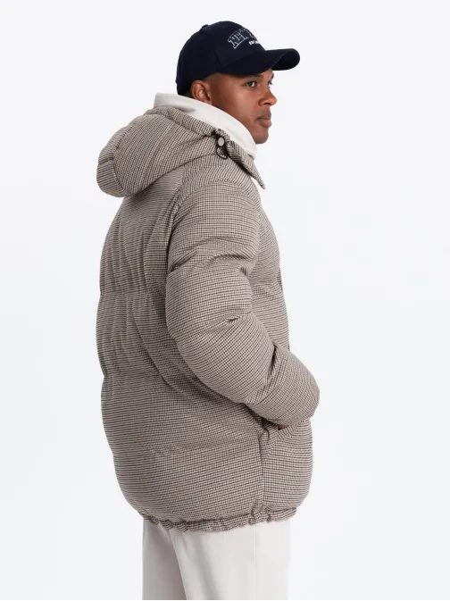 Moderní pánská hnědá zimní bunda V1 JAHP-0174