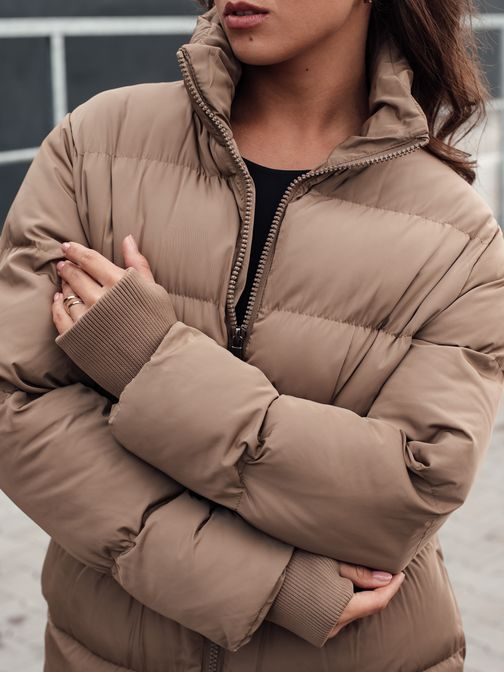 Dámská dlouhá béžová prošívaná zimní bunda Fabwarm