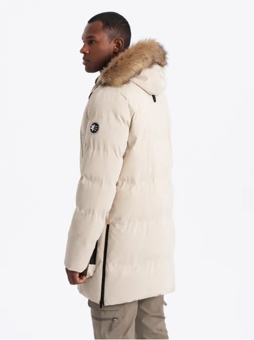 Moderní krémová pánská parka na zimu V1 JALJ-0184