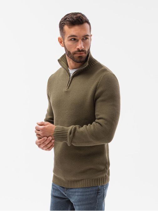 Atraktivní svetr v olivové barvě E194