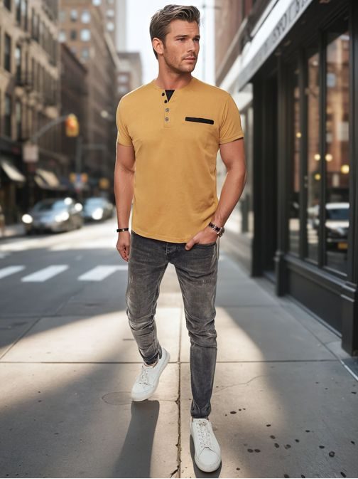 Trendy kamelová polokošile s ozdobnými knoflíky