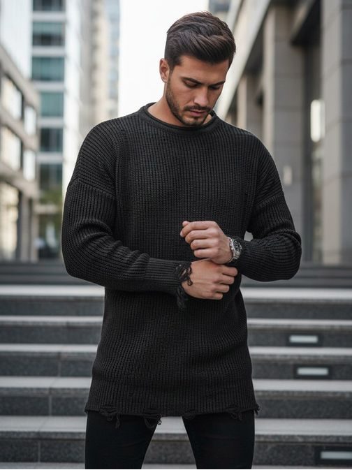 Stylový prodloužený svetr v tmavě šedé barvě