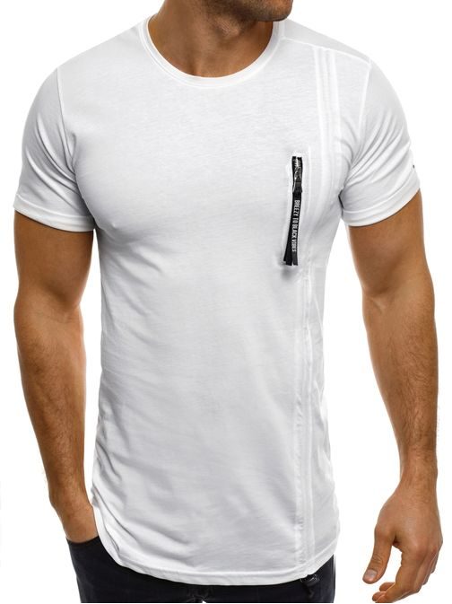 Moderní bílé pánské tričko s ozdobným zipem BREEZY 354