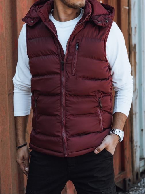 Trendy červená vesta s kapucí