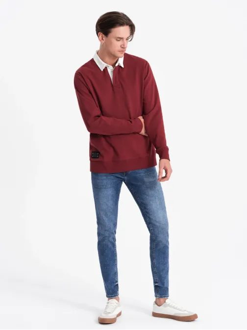 Elegantní bordó mikina s pololímečkem V3 SSNZ-0132