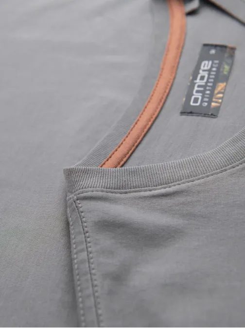 Bavlněné šedé pánské tričko s knoflíky V3 TSCT-0206