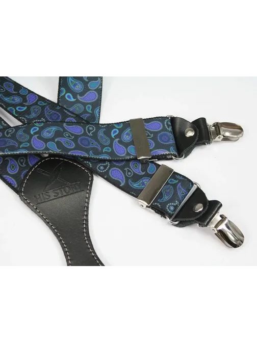 Tmavě modré pánské kšandy s paisley vzorem