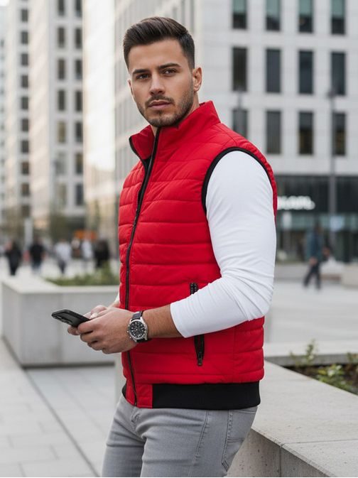 Červená stylová vesta bez kapuce