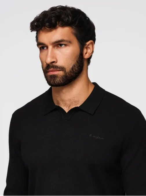 Pánská polokošile s dlouhým rukávem a ozdobnou nášivkou černá v1 om-pols-0140