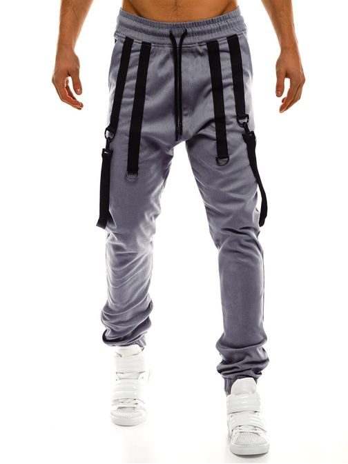 Stylové šedé jogger kalhoty s ozdobnými kšandy ATHLETIC 0920