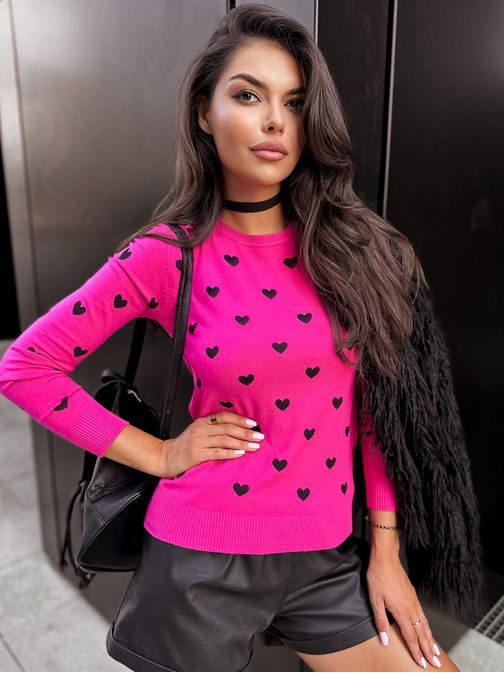 Dámský růžový svetr se srdíčky Freyja