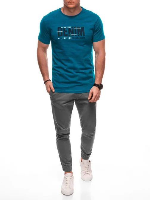 Moderní tyrkysové tričko s potiskem a nápisem S2038