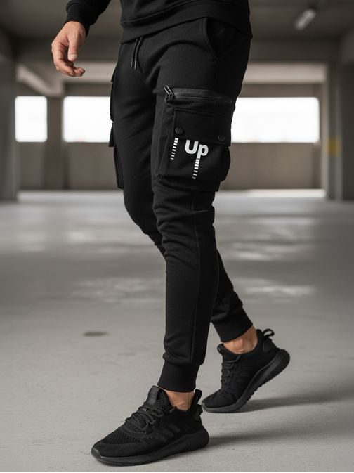 Trendy černé pánské kapsáčové  jogger kalhoty UP