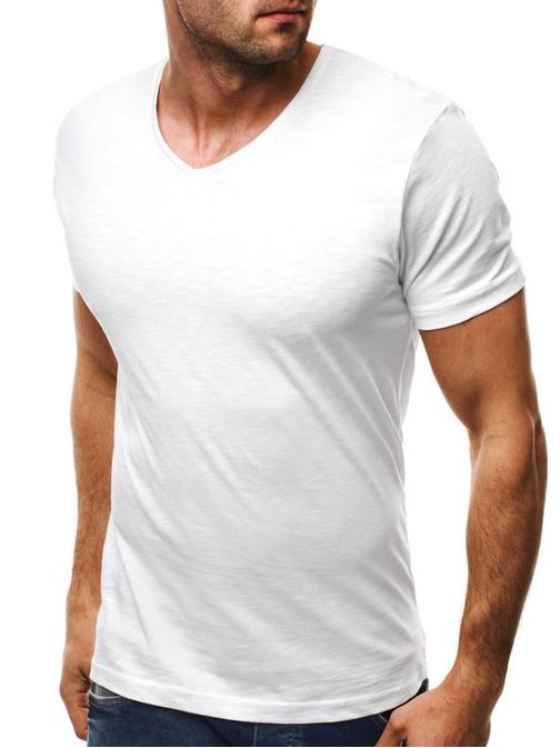 Bílé pánské tričko s výstřihem 2130