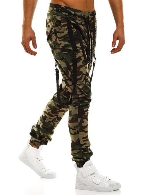 Pánské jogger kalhoty v tmavém maskáči s kšandy ATHLETIC 0920