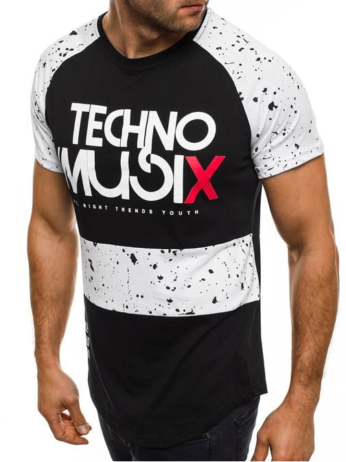 Výrazné moderní černo-bílé pánské tričko TECHNO MUSIX J.STYLE SS096