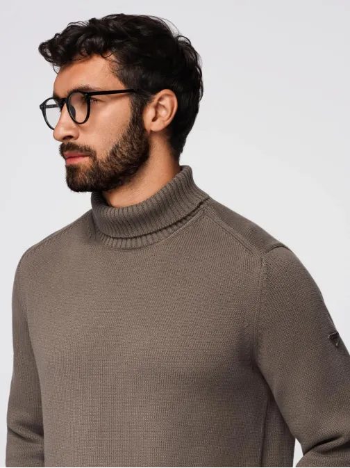 Pánský pletený rolák v šedohnědé barvě V1 SWTN-0163