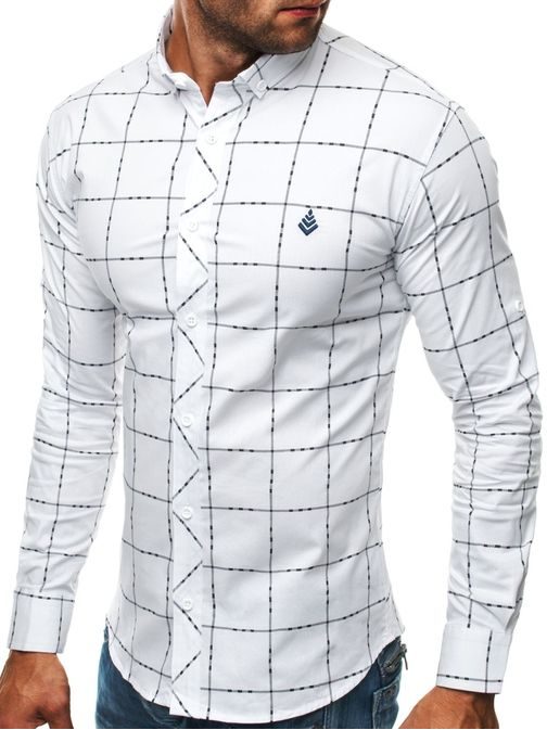 Bílá stylová pánská košile dlouhý rukáv MADMEXT 0280