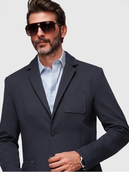 Tmavě modré sportovní sako slim fit střihu V3 M165