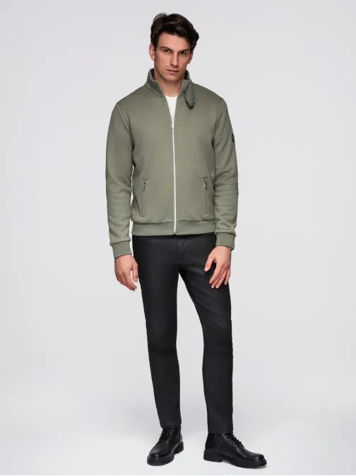 Khaki pletená bunda s vysokým límcem V3 C645