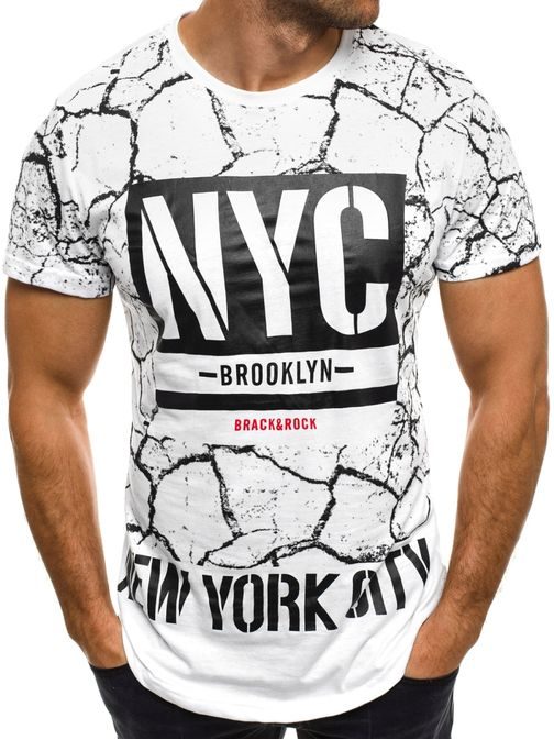 Bílé vzorované tričko s potiskem NYC J.STYLE SS105