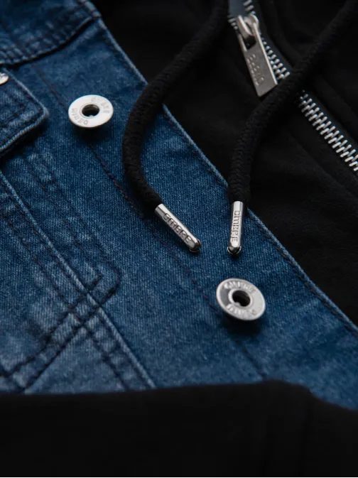 Modrá džínová bunda s černými pletenými rukávy V2 JADJ-0220