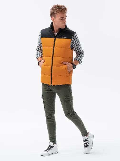 Stylová hořčicová prošívaná vesta V36