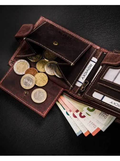 Pánská kožená peněženka v tmavě hnědé barvě WILD