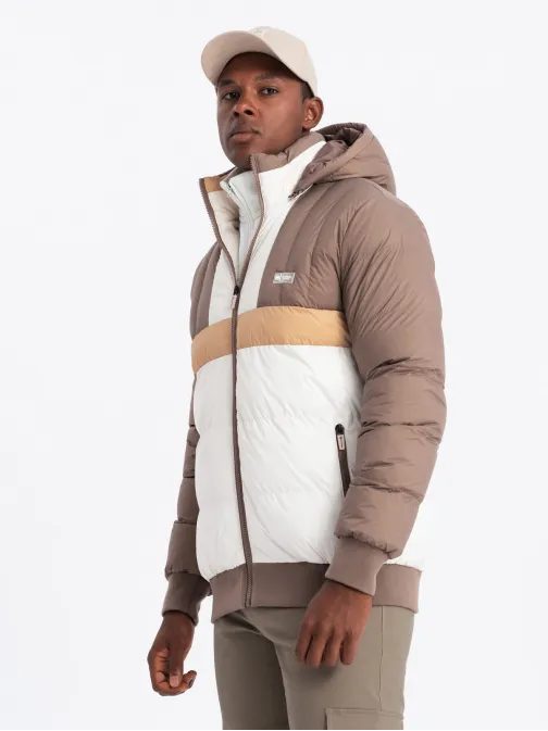 Béžová-bílá prošívaná retro bunda V2 JALP-0175