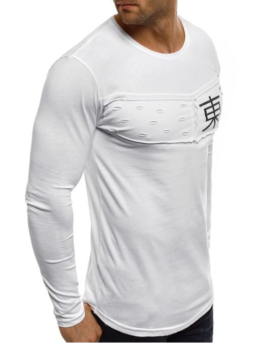 Módní bílé pánské tričko s dlouhým rukávem BREEZY 286