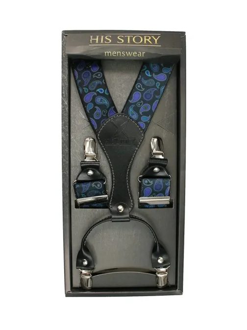 Tmavě modré pánské kšandy s paisley vzorem