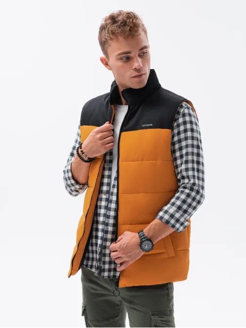 Stylová hořčicová prošívaná vesta V36