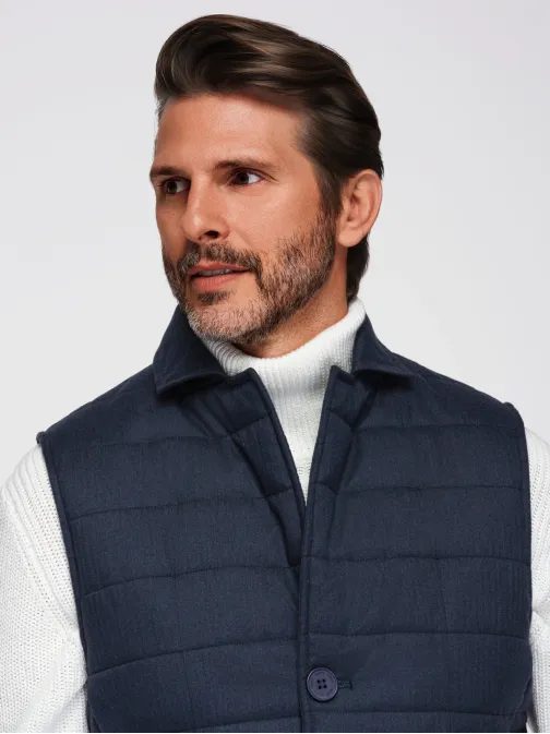 Pánská tmavě modrá prošívaná elegantní vesta V3 JAVJ-0275