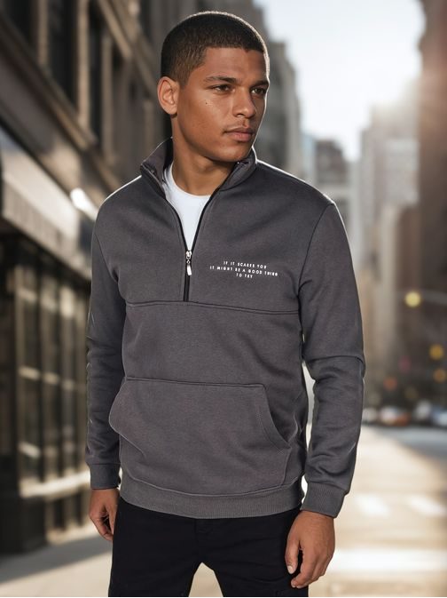 Trendy grafitová pánská mikina s nápisem