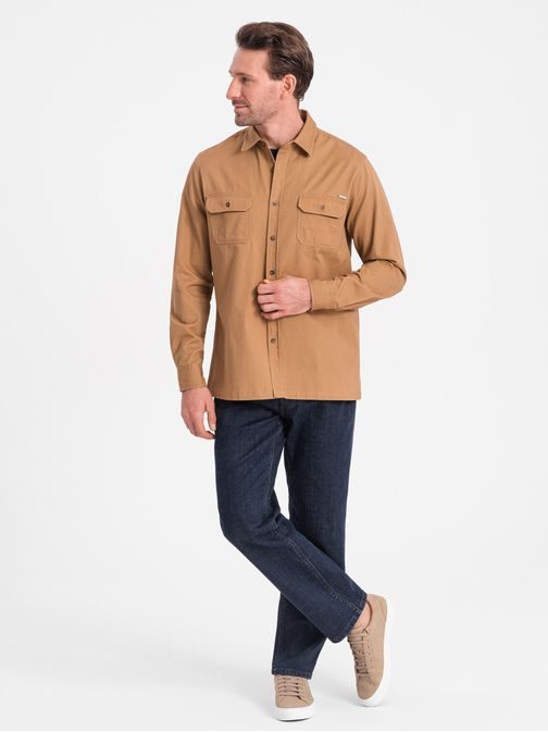 Ležérní kamelová košile s kapsami na knoflíky V2 SHCS-0146