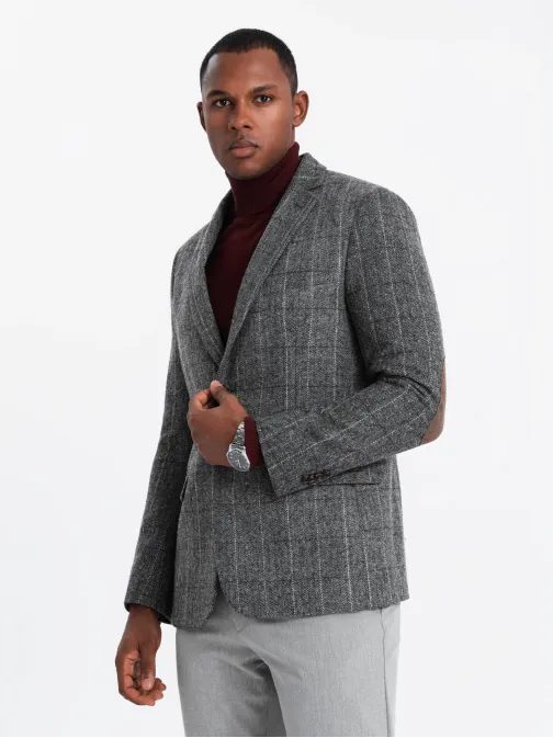 Strukturované šedé pánské sako V1 BLZB-0137