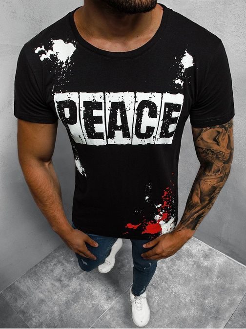 Stylové černé tričko s potiskem Peace O/1172Z