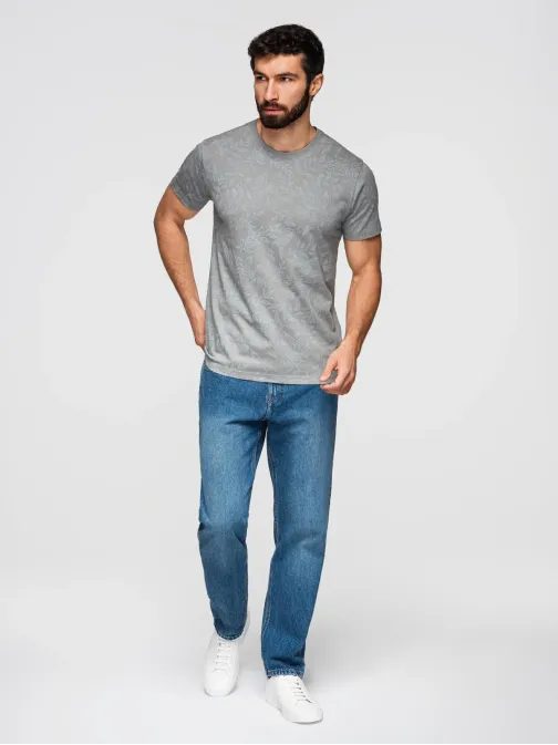 Šedé pánské tričko s květinovým potiskem V3 TSPT-0262