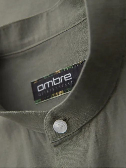 Khaki lněná košile regular fit V6 K704