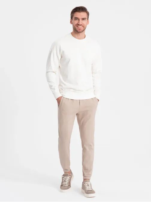 Trendy béžové pletené tepláky V2 PASK-0143