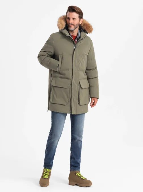 Moderní olivová pánská parka na zimu V4 JALJ-0184
