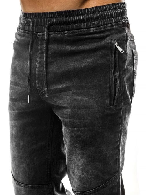 Jednoduché prošívané černé jogger kalhoty RF/HY265