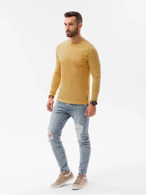 Hořčičné stylové tričko s dlouhým rukávem L131