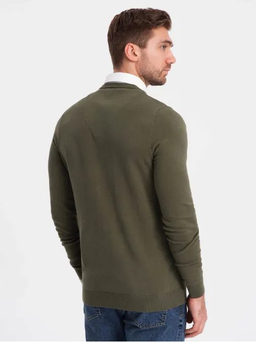 Olivový svetr s košilovým límcem V5 SWSW-0102