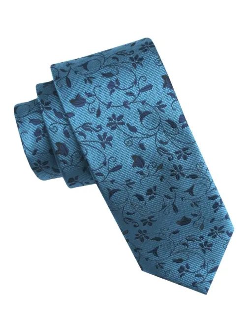 Modrá pánská kravata s květinovým vzorem